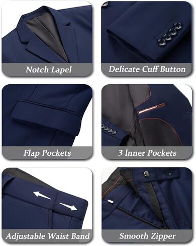 Mens 2 Piece Slim Fit Suit Set Two Button Solid Suit Jacket Pants with Tie Notch Lapel Casual Wedding Suits in Kuwait
