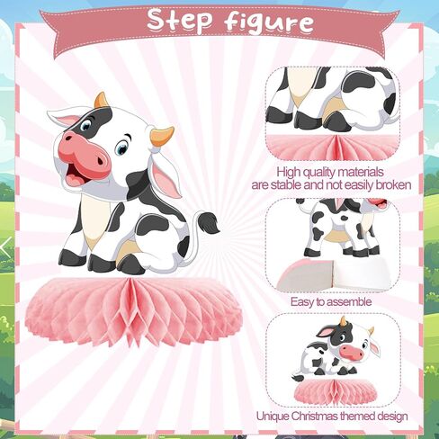 9 Pcs Cow Honeycomb Centerpieces Farm Animals Cow Table Topper Honeycomb 3D Table Decoration Barnyard Paper Fan Cow Cutouts for Children's Party Western Cowboy Baby Shower Wedding Party Supplies in Kuwait