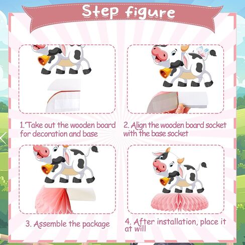9 Pcs Cow Honeycomb Centerpieces Farm Animals Cow Table Topper Honeycomb 3D Table Decoration Barnyard Paper Fan Cow Cutouts for Children's Party Western Cowboy Baby Shower Wedding Party Supplies in Kuwait