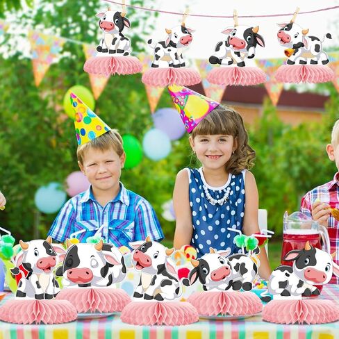 9 Pcs Cow Honeycomb Centerpieces Farm Animals Cow Table Topper Honeycomb 3D Table Decoration Barnyard Paper Fan Cow Cutouts for Children's Party Western Cowboy Baby Shower Wedding Party Supplies in Kuwait