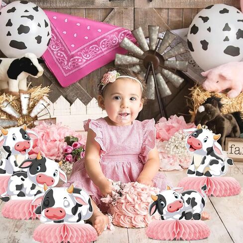 9 Pcs Cow Honeycomb Centerpieces Farm Animals Cow Table Topper Honeycomb 3D Table Decoration Barnyard Paper Fan Cow Cutouts for Children's Party Western Cowboy Baby Shower Wedding Party Supplies in Kuwait