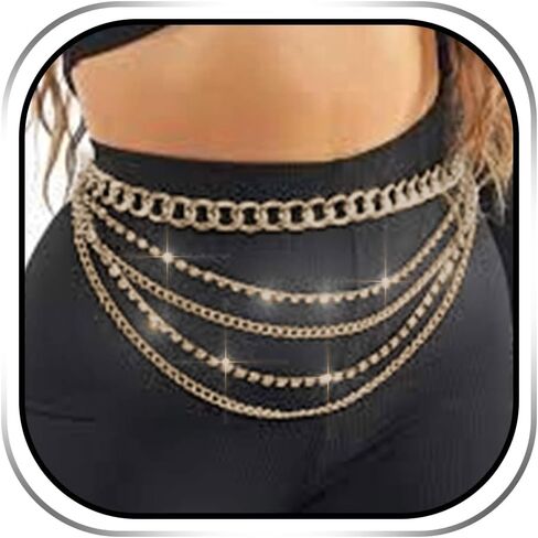 Reetan Boho Crystal Body Chains Layered Waist Chain Rave Belly Chain Party Nightclub Body Jewelry Accessories for Women and Girls in Kuwait