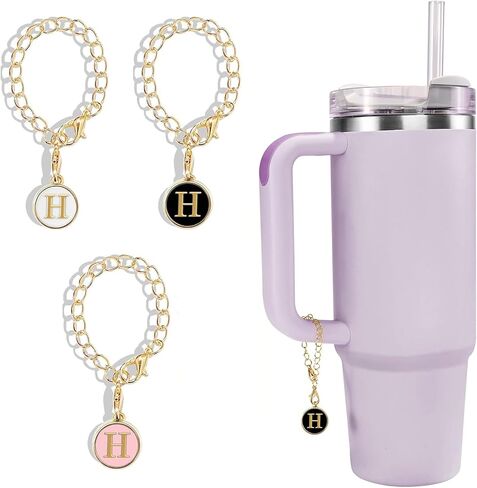3 Pcs Letter Charms Accessories for Tumblers with Handle, 3 Colors Initial Name ID Personalized Handle Decor Set for Tumblers, Pink, Black, White in Saudi Arabia