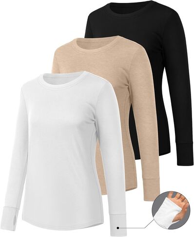 Huukeay 3 Pack Women's Long Sleeve Cotton Shirts, Casual Crew Neck Tunic Tops Fall Loose Y2k Trendy Outfits with Thumb Holes in Kuwait
