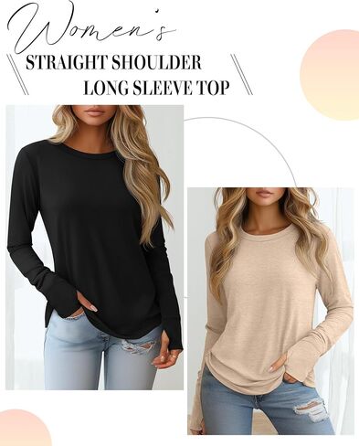 Huukeay 3 Pack Women's Long Sleeve Cotton Shirts, Casual Crew Neck Tunic Tops Fall Loose Y2k Trendy Outfits with Thumb Holes in Kuwait