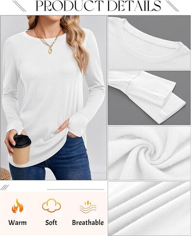 Huukeay 3 Pack Women's Long Sleeve Cotton Shirts, Casual Crew Neck Tunic Tops Fall Loose Y2k Trendy Outfits with Thumb Holes in Kuwait