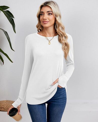 Huukeay 3 Pack Women's Long Sleeve Cotton Shirts, Casual Crew Neck Tunic Tops Fall Loose Y2k Trendy Outfits with Thumb Holes in Kuwait
