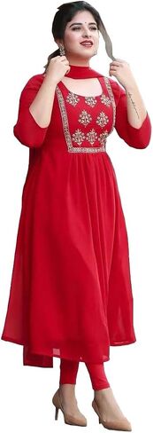 Womens Georgette Anarkali Kurti Dupatta Suit Readymade Tunic Ethnic Indian Pakistani Kurta For Party Wear in Saudi Arabia