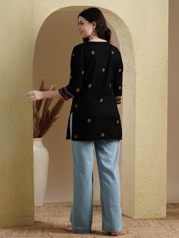 Ada Hand Embroidered Indian Chikankari Cotton tunic Top Short Kurti for Women A911370 in Saudi Arabia
