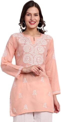 Ada Hand Embroidered Chikankari Indian Cotton Top Tunic Blouse for Women A911344 in Kuwait