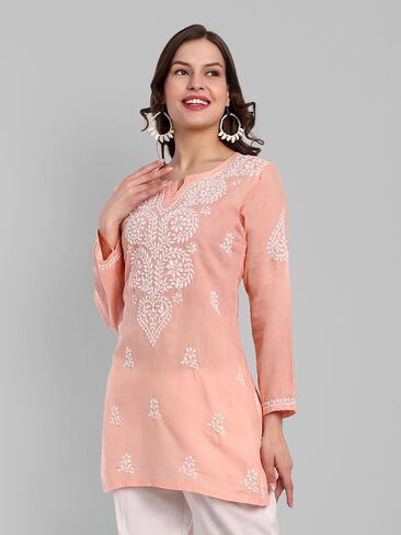 Ada Hand Embroidered Chikankari Indian Cotton Top Tunic Blouse for Women A911344 in Kuwait