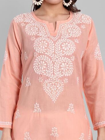 Ada Hand Embroidered Chikankari Indian Cotton Top Tunic Blouse for Women A911344 in Kuwait