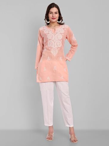 Ada Hand Embroidered Chikankari Indian Cotton Top Tunic Blouse for Women A911344 in Kuwait