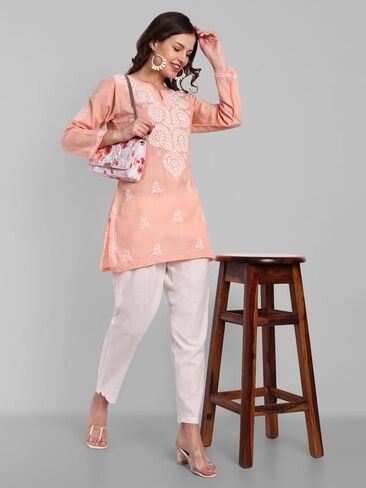 Ada Hand Embroidered Chikankari Indian Cotton Top Tunic Blouse for Women A911344 in Kuwait
