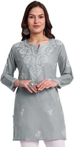 Ada Hand Embroidered Chikankari Indian Cotton Top Tunic Blouse for Women A911344 in Kuwait