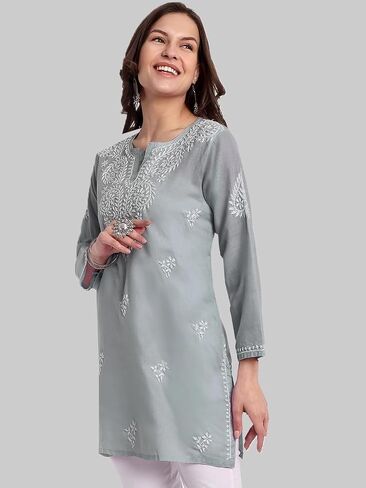 Ada Hand Embroidered Chikankari Indian Cotton Top Tunic Blouse for Women A911344 in Kuwait