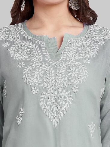 Ada Hand Embroidered Chikankari Indian Cotton Top Tunic Blouse for Women A911344 in Kuwait