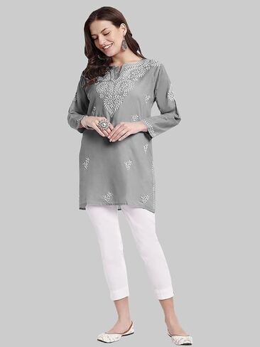 Ada Hand Embroidered Chikankari Indian Cotton Top Tunic Blouse for Women A911344 in Kuwait