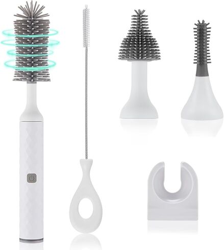 مجموعة فرش زجاجات الأطفال الكهربائية من بيكين، فرش تنظيف متعددة الأغراض، تنظيف دوران عالي السرعة 360 درجة، 1500 مللي أمبير، مقاومة للماء IPX65، فرش مثالية لزجاجات الأطفال، أبيض in Kuwait