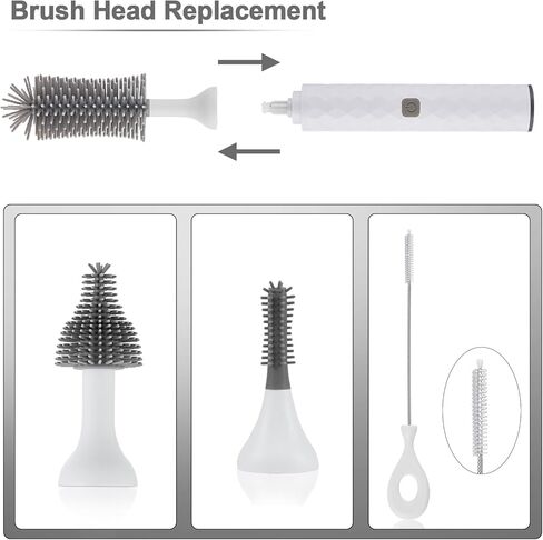 مجموعة فرش زجاجات الأطفال الكهربائية من بيكين، فرش تنظيف متعددة الأغراض، تنظيف دوران عالي السرعة 360 درجة، 1500 مللي أمبير، مقاومة للماء IPX65، فرش مثالية لزجاجات الأطفال، أبيض in Kuwait