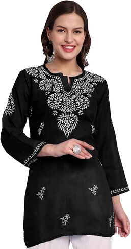 Ada Hand Embroidered Chikankari Indian Cotton Top Tunic Blouse for Women A911344 in Kuwait