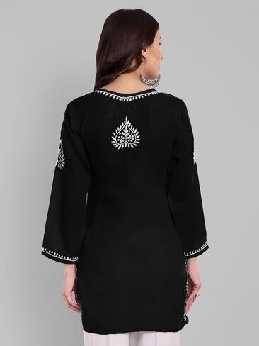Ada Hand Embroidered Chikankari Indian Cotton Top Tunic Blouse for Women A911344 in Kuwait