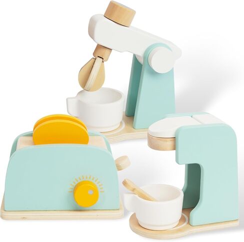 ألعاب مطبخ خشبية للأطفال، مجموعة ألعاب مكونة من 3 قطع لصانعة القهوة ومحمصة الخبز، ملحقات المطبخ الخشبية للفتيات والأولاد من عمر 3 و4 و5 سنوات in Kuwait