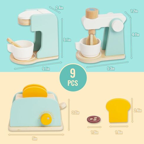ألعاب مطبخ خشبية للأطفال، مجموعة ألعاب مكونة من 3 قطع لصانعة القهوة ومحمصة الخبز، ملحقات المطبخ الخشبية للفتيات والأولاد من عمر 3 و4 و5 سنوات in Kuwait