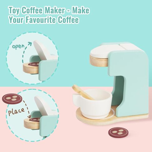 ألعاب مطبخ خشبية للأطفال، مجموعة ألعاب مكونة من 3 قطع لصانعة القهوة ومحمصة الخبز، ملحقات المطبخ الخشبية للفتيات والأولاد من عمر 3 و4 و5 سنوات in Kuwait
