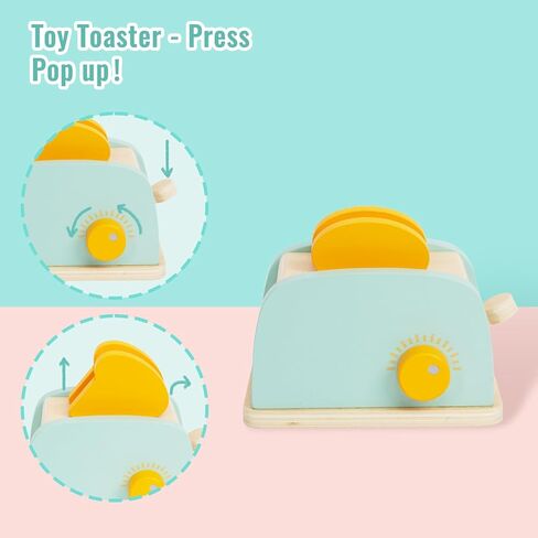 ألعاب مطبخ خشبية للأطفال، مجموعة ألعاب مكونة من 3 قطع لصانعة القهوة ومحمصة الخبز، ملحقات المطبخ الخشبية للفتيات والأولاد من عمر 3 و4 و5 سنوات in Kuwait