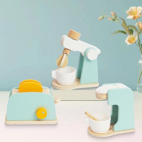 ألعاب مطبخ خشبية للأطفال، مجموعة ألعاب مكونة من 3 قطع لصانعة القهوة ومحمصة الخبز، ملحقات المطبخ الخشبية للفتيات والأولاد من عمر 3 و4 و5 سنوات in Kuwait