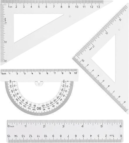 Geometry Plastic Ruler Set, 4 Pieces Ruler Set Includes Protractor Triangle Rulers and 8 Inch Straight Ruler, Clear Plastic Ruler Geometry Set Measuring Tool for School Office, 4/Packs in Saudi Arabia
