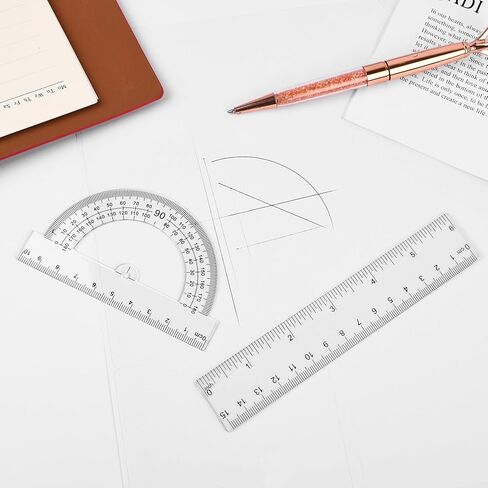 Geometry Plastic Ruler Set, 4 Pieces Ruler Set Includes Protractor Triangle Rulers and 8 Inch Straight Ruler, Clear Plastic Ruler Geometry Set Measuring Tool for School Office, 4/Packs in Saudi Arabia