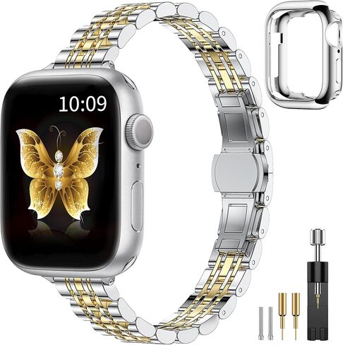 CTYBB سوار معدني نحيف مع حافظة متوافقة مع أحزمة ساعة Apple للنساء 40 مم 41 مم 38 مم 42 مم، أشرطة سلسلة من الفولاذ المقاوم للصدأ لسلسلة iWatch Bands 10 9 8 7 6 5 4 3 2 1 SE، ضوء النجوم in Kuwait