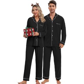 DIKFA Matching Couple Christmas Pajamas Set Long Sleeve Festival Party Sleepwear Xmas Pj Sets Button-Down Loungewear