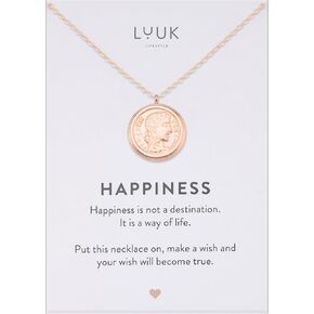 LUUK LIFESTYLE Filigree stainless steel necklaces with pendants in a timeless design with HAPPINESS card, women's jewellery and gift idea