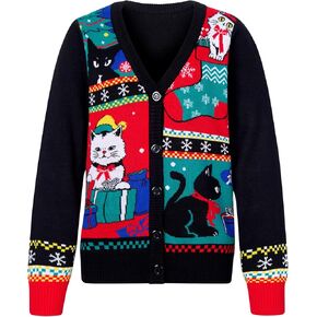 Women Ugly Christmas Sweater Long Sleeve Button Down Knit Cardigan