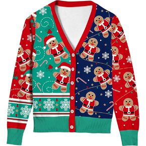 Women Ugly Christmas Sweater Long Sleeve Button Down Knit Cardigan