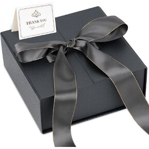 VGOODALL Black Gift Box, 8 x 8 x 3.5 Inches Gift Box with Lid, Large Gift Box with Ribbon Card Black for Birthday Wedding Baby Shower