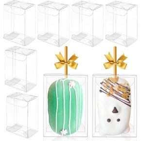 CZWESTC 45 Pack Clear Plastic Box 3.5x2.4x1.38 Inches, Rice Krispie Treat Boxes with Hole, Cakesicle boxes for Candy, Macaron, for Baby Shower, Party Favors, Festival Gift Packaging