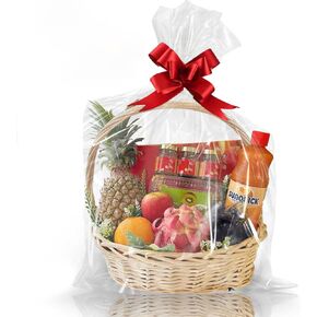 WIKDAY Clear Gift Bags 10 PCS 24x30 Inches Large Cellophane Wrap for Gift Baskets Wrapping Plastic with Ties for Gift Giving, Packaging Products