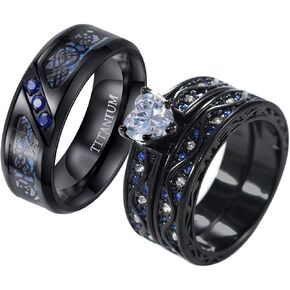 ringheart Couple Rings Matching Ring 1CT AAA CZ Rose Gold Plated Women Wedding Ring Sets for Him and Her Rings