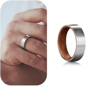 Silver&Black Whiskey Barrel Rings for Men Women 6mm 8mm, Black Tungsten Rings for Engagement Size 6-13, Mens Rings Tungsten, Koa Wood Wedding Rings for Men, Mens Whiskey Barrel Wedding Band