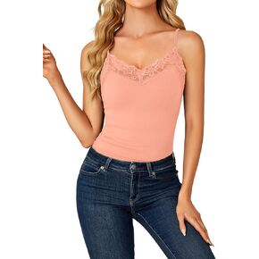 LYANER Women’s Lace V Neck Camisole Adjustable Strap Cami Sleeveless Tank Undershirt Top