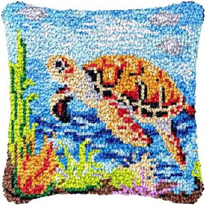 Latch Hook Pillowcase Kits Sea Animal Sea Turtle Latch Hook kit Cushion Throw Pillow Embroidery Craft Kits for Beginner DIY Latch Hook Rug Kit with Printed Canvas Hobby & Craft 43x43cm