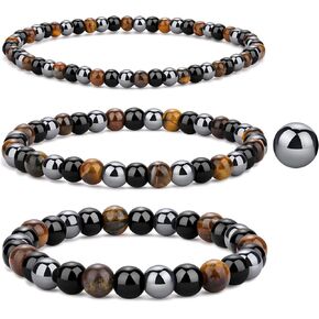 Mens Beaded Bracelets Tigers Eye Bracelet Lava Rock Bracelets Stretch Natural Stone Beads Bracelet for Men Gifts