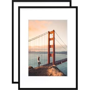 KINLINK A2 Picture Frames Black, Wood Frames with Acrylic Plexiglass 16.5 x 23.5 Frame for Pictures A3 with Mat or A2 without Mat Wall Mounting Display, Set of 2
