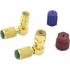 R12 to R134A Conversion Kit R12 to R134 A High/Low AC Fitting Adapter, R12 to R134A Adapter Quick Coupler Valve A/C 90° Fitting with 2 Caps