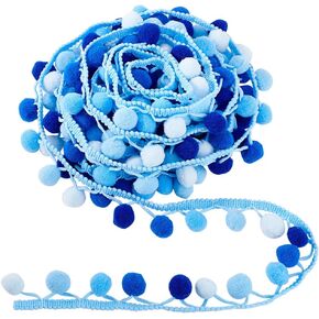 PH PandaHall 6.5 Yards/ 5.94m Large Pom Poms Balls Fringe Trim, Blue Trim Fringe Sewing Ribbon Crafts Pompoms Tassel Lace for Sewing Pillow Clothing DIY Crafts Party Home Decoration, 15mm Balls