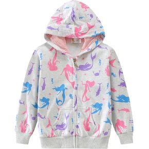 Little Hand Girls Unicorn Hoodies Zip Up Kids Strawberry Jackets Long Sleeve Toddler Dinosaur Sweatshirt Clothes 2-7 Years